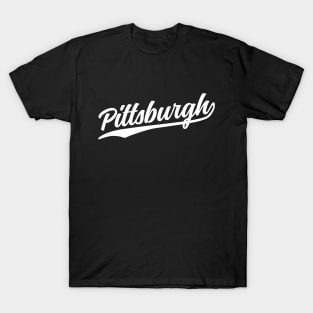 Pittsburgh Cursive White Vintage Athletic Script T-Shirt